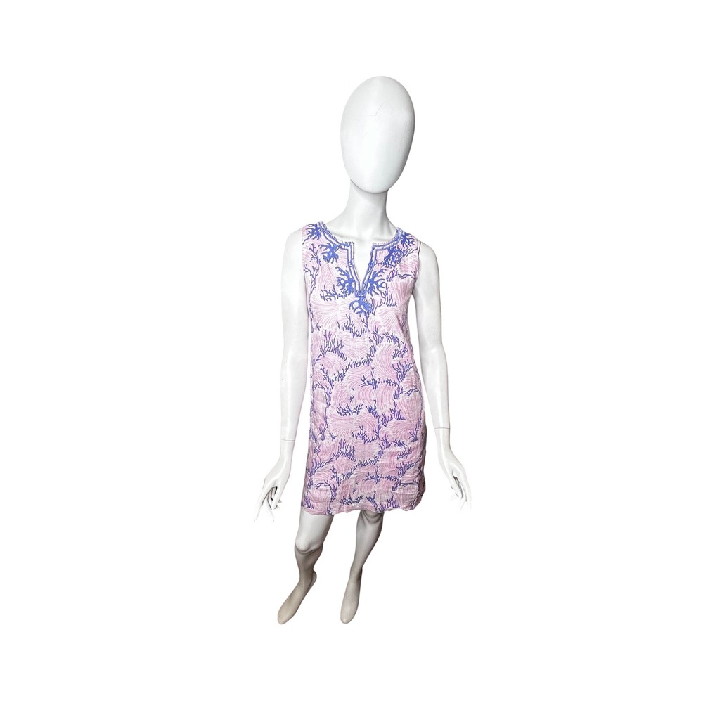 TALBOTS EMBROIDERED LINEN SHIFT DRESS WAVY CORAL Size PETITE 0P Pink NWT - Picture 3 of 13